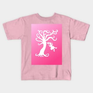 Pink Ombre Tree Swing Silhouette Kids T-Shirt